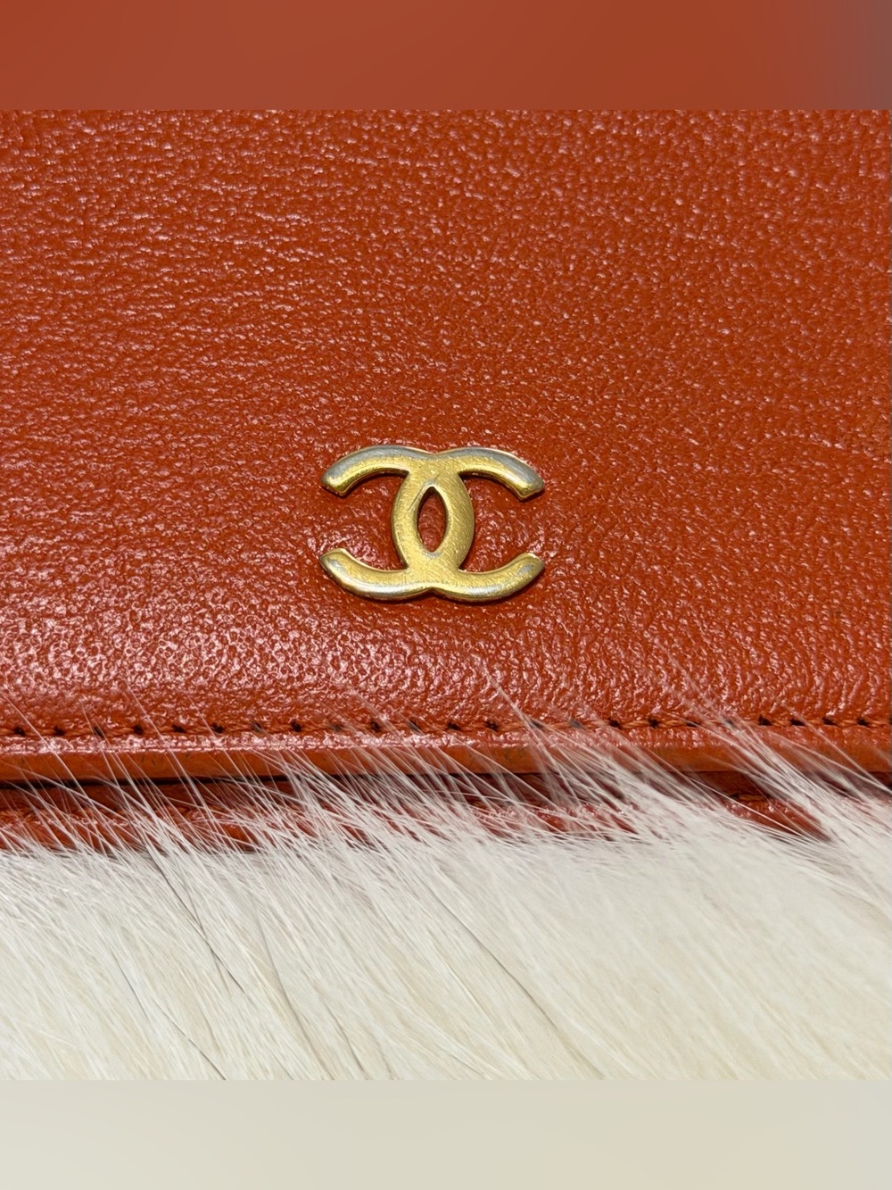 CHANEL Orange Calfskin Leather Bi Fold Long Slim Wallet W/ AUTHENTICITY CARD EUC - Picture 2 of 16